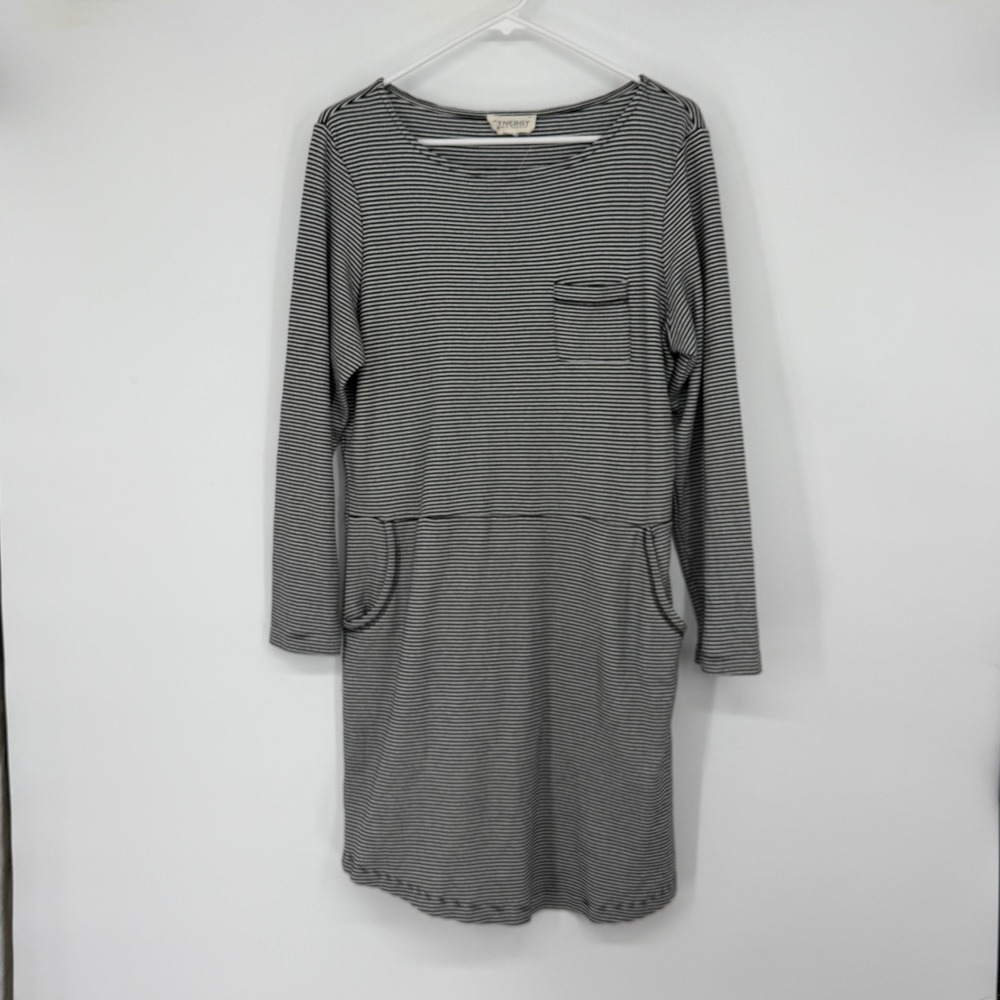 Synergy Organic Clothing XL Striped Long Sleeve Pocket T-Shirt Dress Black White
